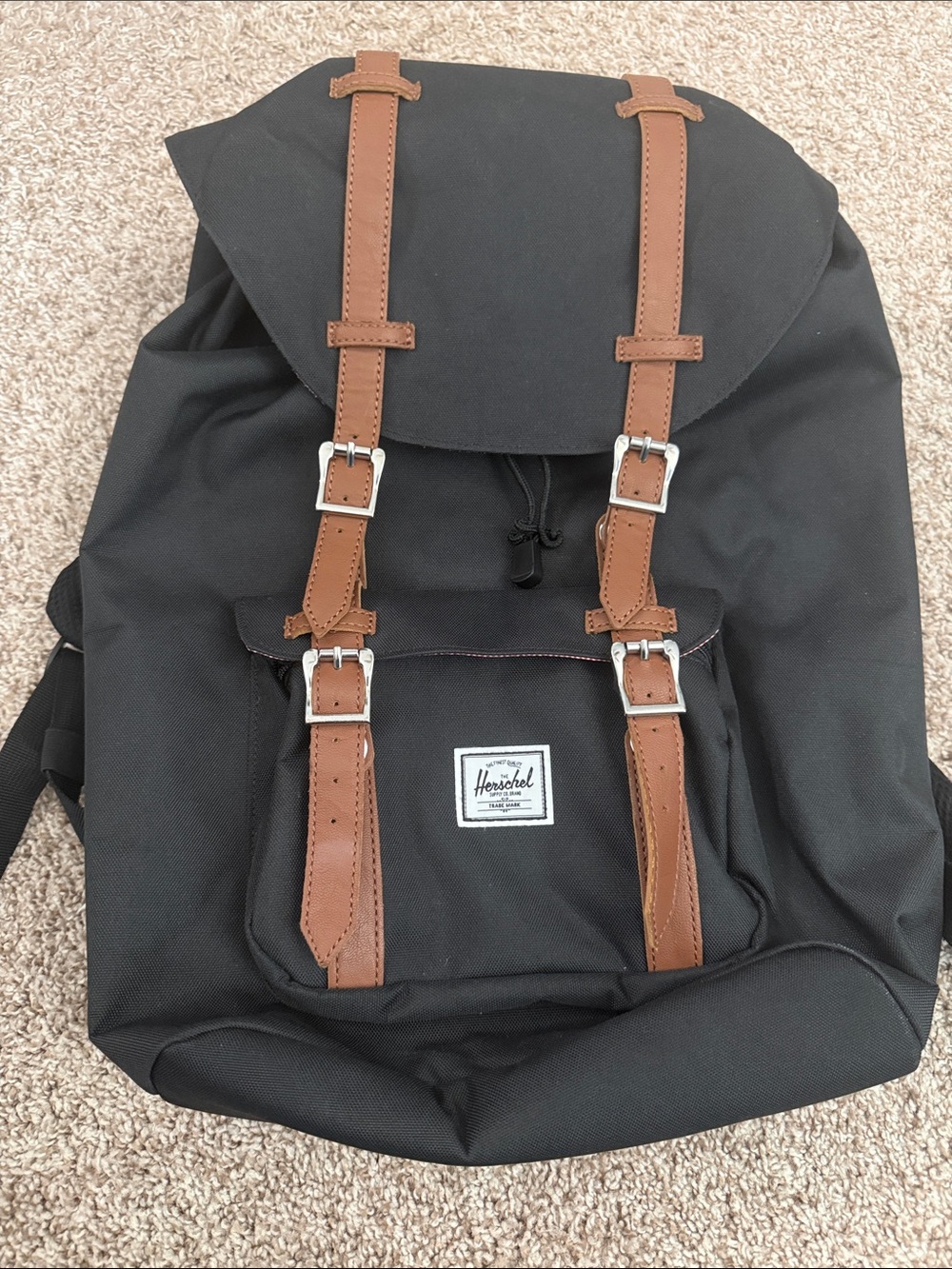 Herschel Supply Company Black Backpack with Brown Strap Accents